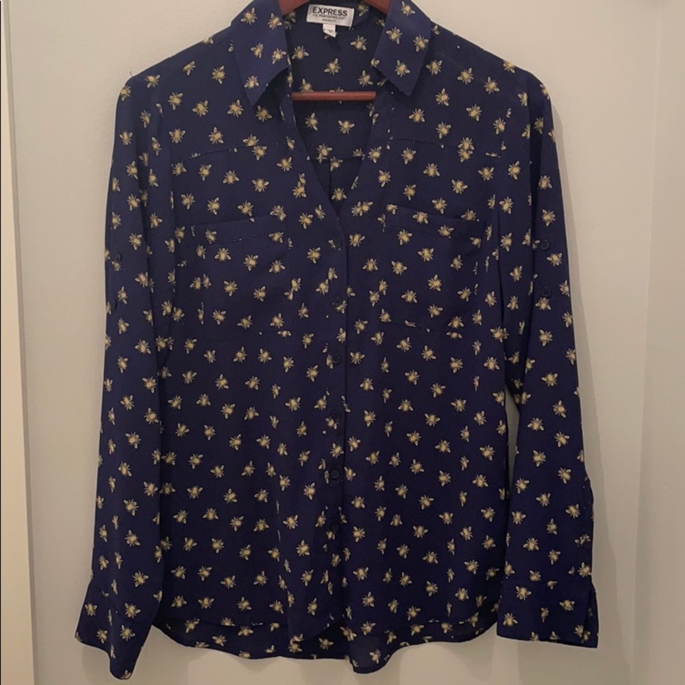 Express Portofino Blouse Blue/Yellow Bee Print